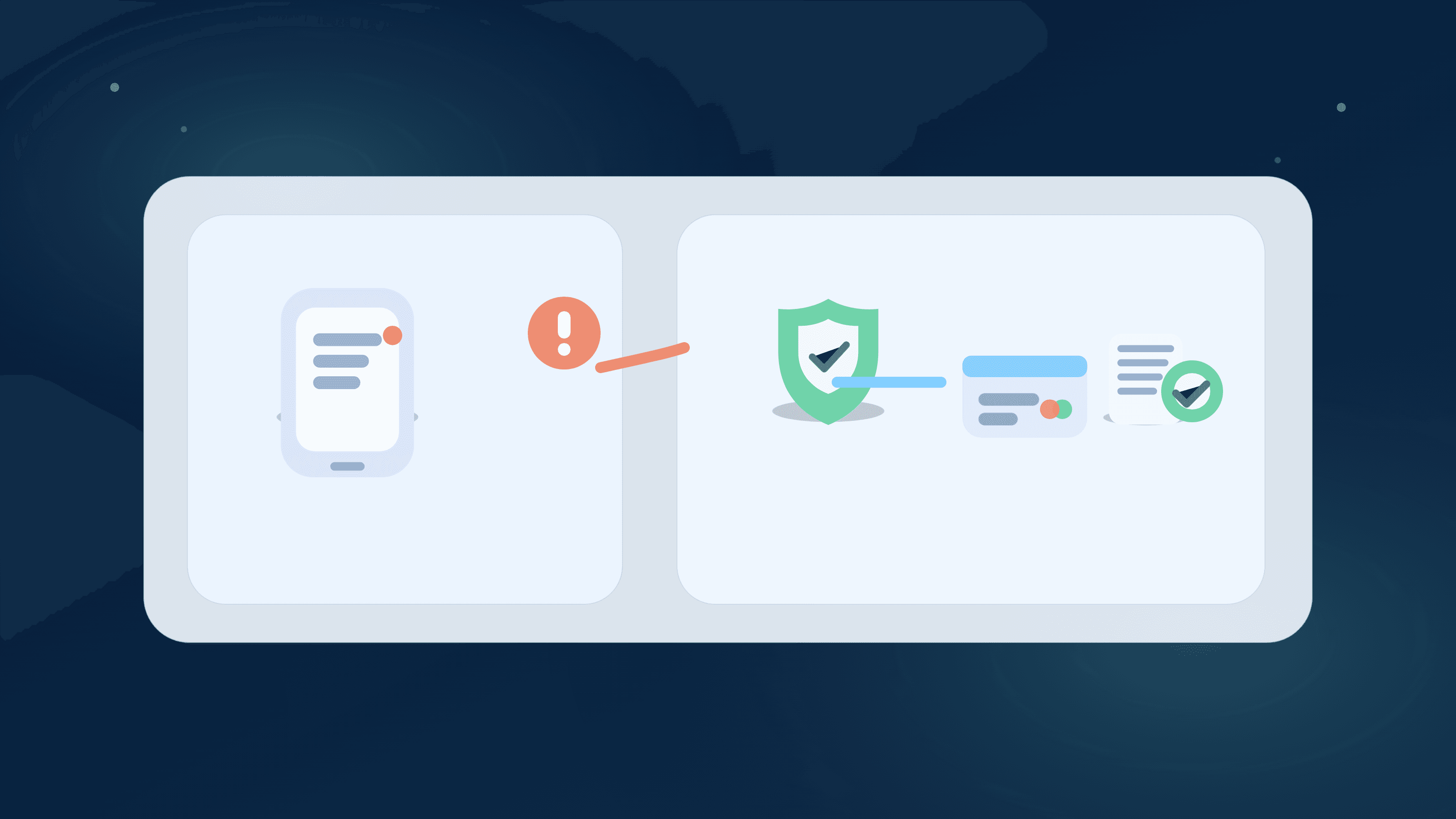 Illustration of debit-card fraud response split into security and bill-continuity paths