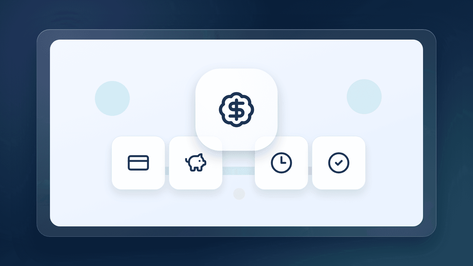 Illustration of debt, savings, and bill timing cards balanced around a central decision node