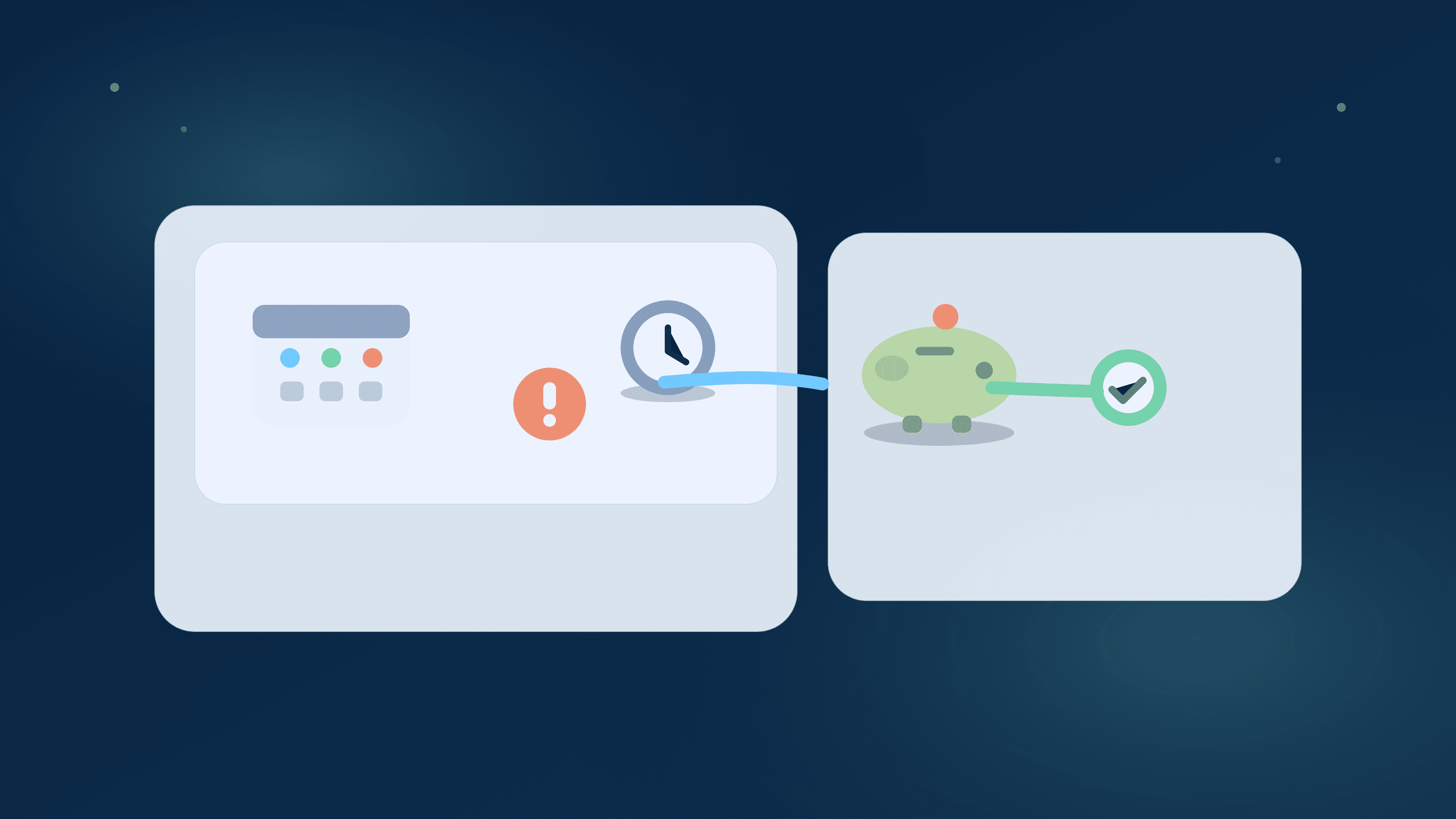 Editorial illustration of pre-payday gap-week obligations routed through a buffer-first planning path