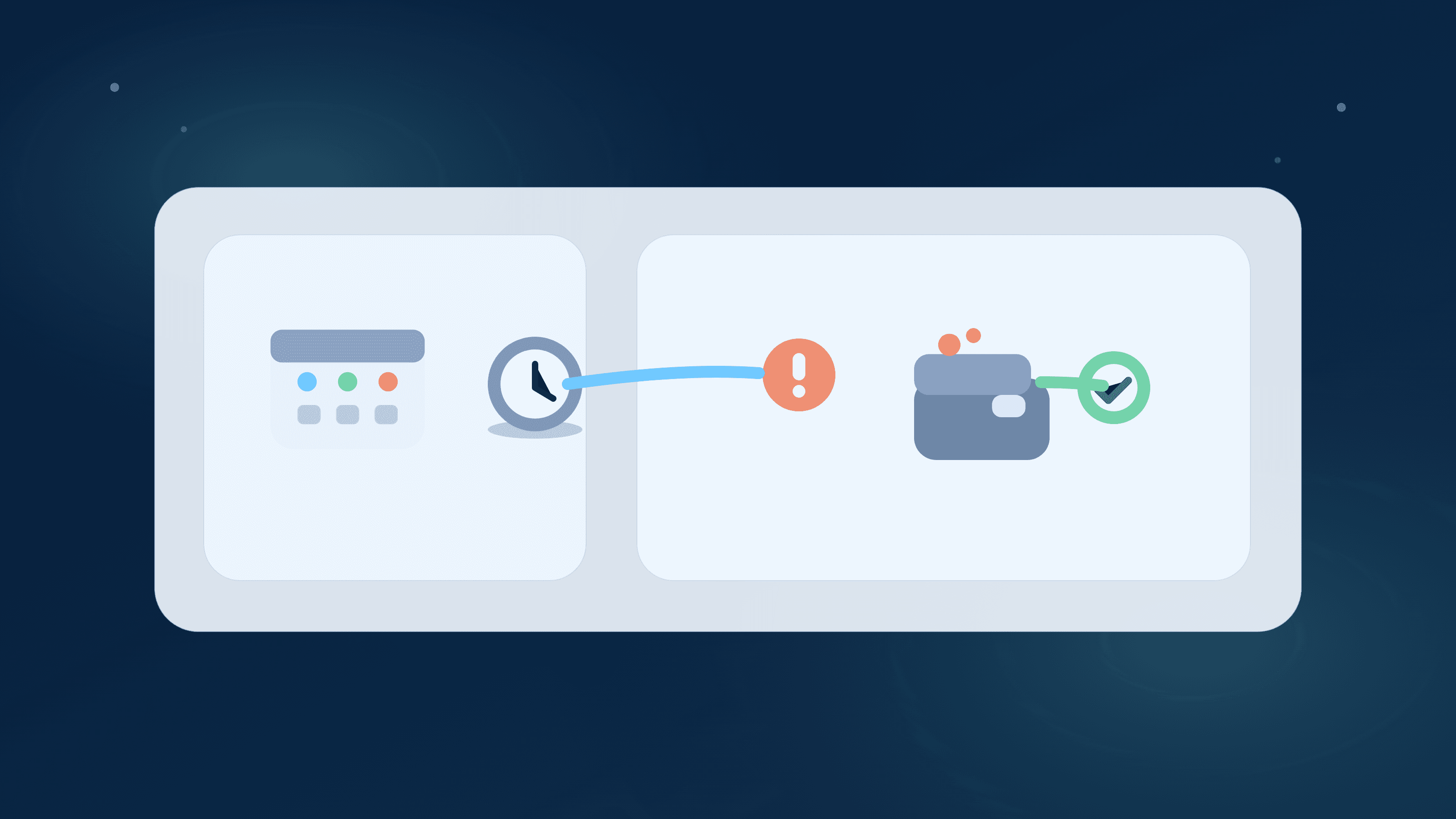 Illustration of weekend banking lane feeding into a Monday bill-protection checkpoint