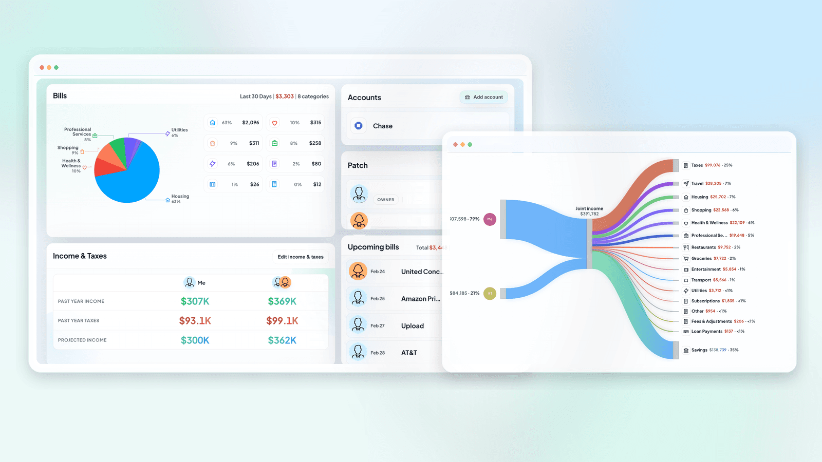 Stitch Money household dashboard showing shared spending and combined cash flow